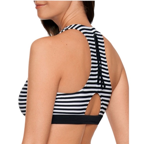 Avia XL Striped High Neck Swim Top Extended Zipper Pull Black White - Picture 1 of 9